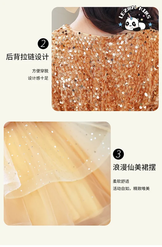 LEZONKIDS - Custom Long Sleeved Trailing Sequins Mesh Poncho Girls Evening Dresses for Party Wear